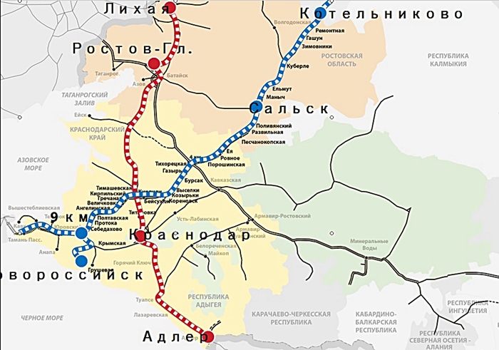 Карта поездов на юг
